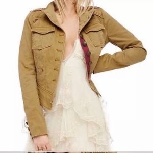 Free People Military Jacket Shrunken Officer Gold Beaded Epaulettes. Sand. Small